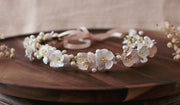 Bridal Pearl Headband Cherry Blossom Wedding Blush Pink and White Flower Crown 