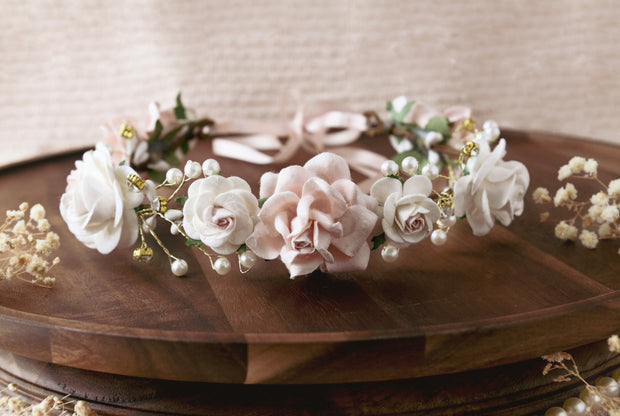 Handcrafted Blush and Off White Flower Crown