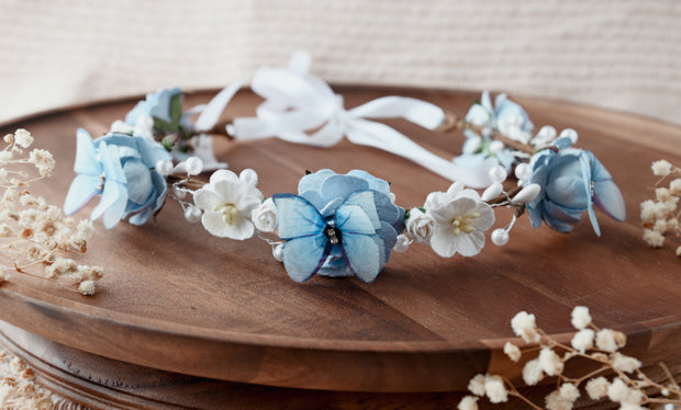 Handcrafted Enchanted Blue Butterfly Flower Crown