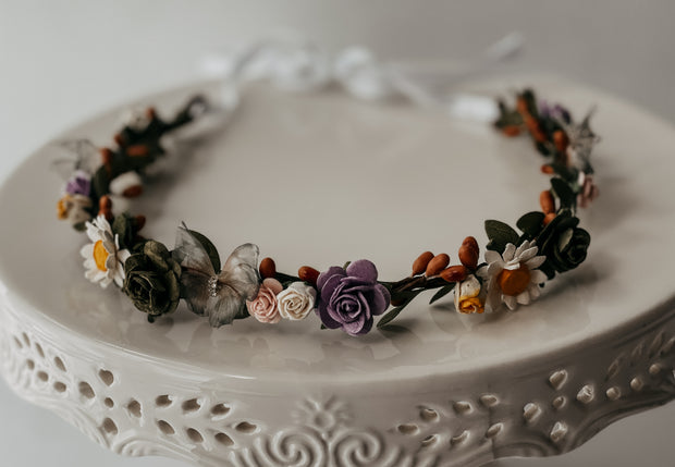 Handmade Fairy Costume Woodland Wedding Headband Faerie Crown Illuminating Darkness The Pearled Rose Butterfly Wreath 
