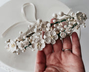 Bridal Statement Flower Headband Pearl Off White Cherry Blossom Wedding Crown Remember This Moment Hair Accessory Willow The Pearled Rose Taylor Swift