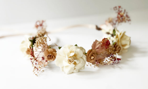 Handcrafted Dried and Mulberry Rust Flower Crown