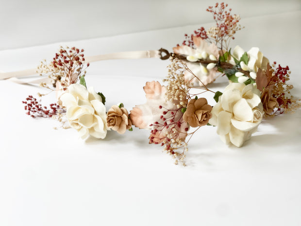 Handcrafted Dried and Mulberry Rust Flower Crown